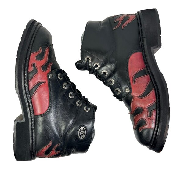 Harley Davidson Vintage Womens Flame Motorcycle Ankle Boots Black/Red sz 6 - Picture 4 of 9